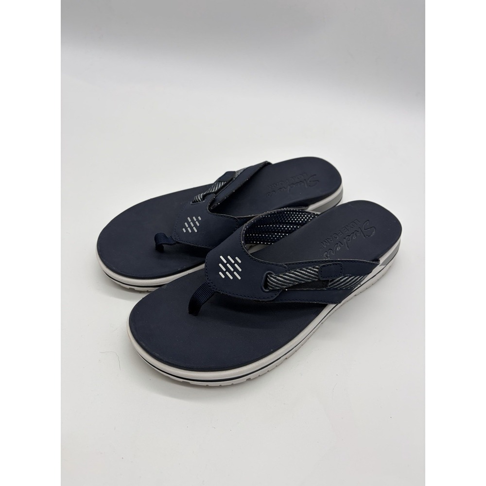 Skechers Women's 10 Intergrades Luxe Foam Brighter Days Sandals Flip Flop  Navy